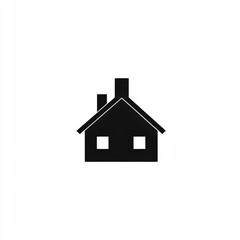 Fototapeta premium Simple Black House Icon with Chimney and Windows on White Background