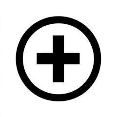 Obraz premium Simple Black Plus Sign Icon in a Circular Frame on White Background