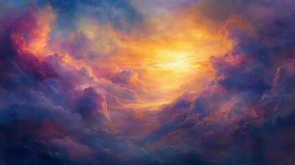 Obraz premium Vibrant Sunset Cloudscape Painting in Orange Purple and Blue Hues