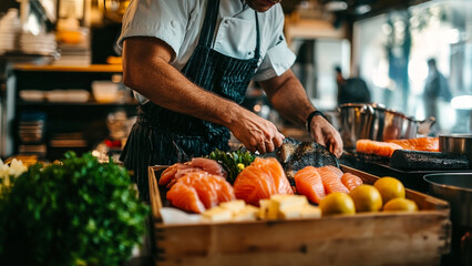 Chef Preparing Salmon A Culinary Still Life