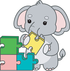 Cute Elephant vector icon. Funny baby Elephant animal series stock illustration. Life of fluffy Elephant designs.