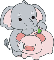 Cute Elephant vector icon. Funny baby Elephant animal series stock illustration. Life of fluffy Elephant designs.