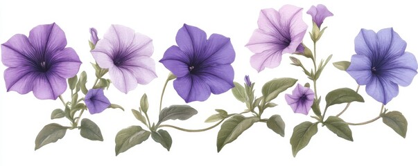 Botanical Illustration of Pink and Purple Flowers in Watercolor