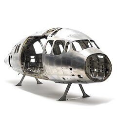 Airplane fuselage with metallic, and studio shot.