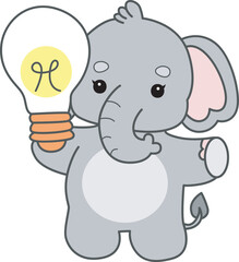 Cute Elephant vector icon. Funny baby Elephant animal series stock illustration. Life of fluffy Elephant designs.