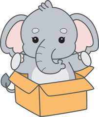 Cute Elephant vector icon. Funny baby Elephant animal series stock illustration. Life of fluffy Elephant designs.