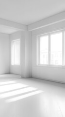 Fototapeta premium Bright Interior Empty Room with Sunlight Through Windows on a White Background