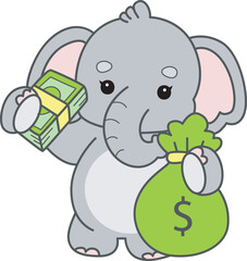 Cute Elephant vector icon. Funny baby Elephant animal series stock illustration. Life of fluffy Elephant designs.