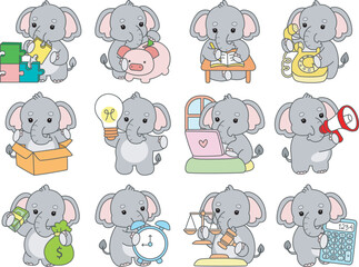 Fototapeta premium Cute Elephant vector icon. Funny baby Elephant animal series stock illustration. Life of fluffy Elephant designs.