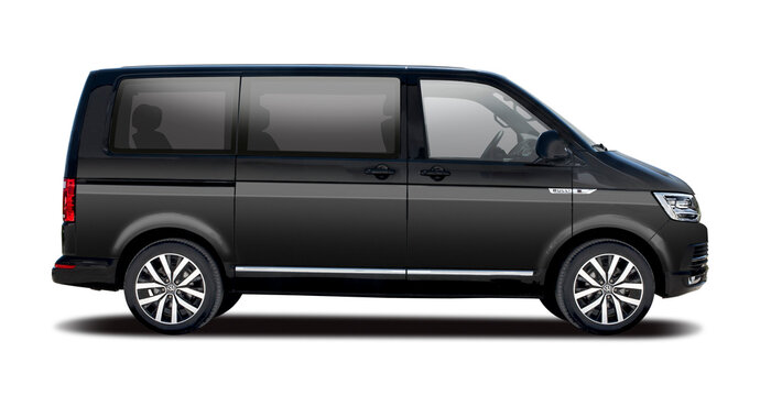 VW T6 Bulli van, side view isolated on transparent background. PNG