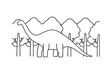 Simple Outline Illustration Of A Brontosaurus Dinosaur Surrounded By Trees © pankajkumar