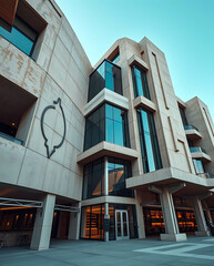 cool futuristic brutalism building design for a restaurant, created by generative ai