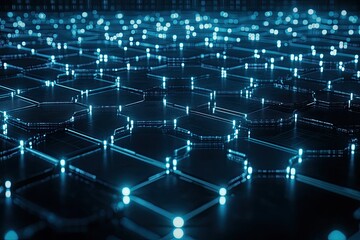 Obraz premium Abstract blue glowing hexagonal network grid