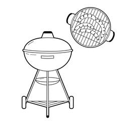 Barbecue grill and sausages. Outline vector illustration, isolated on white background. 