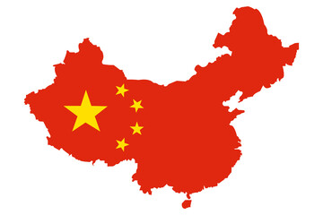 China Map with National Flag Design – Vector Silhouette of Mainland China with Chinese Flag