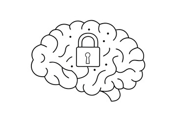 Brain Security Concept Illustration With Lock Represents Mental Health Protection