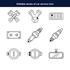 full editable car service icon set on white background 