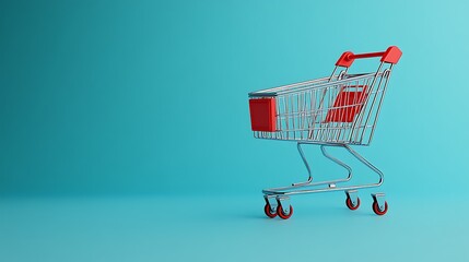 Colorful Shopping Bags and Cart on Minimalist Blue Background for Online Retail and E-commerce
