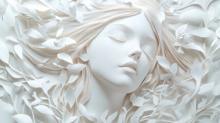 Naklejka premium Elegant Paper Sculpture of a Woman's Face Surrounded by Floral Motifs