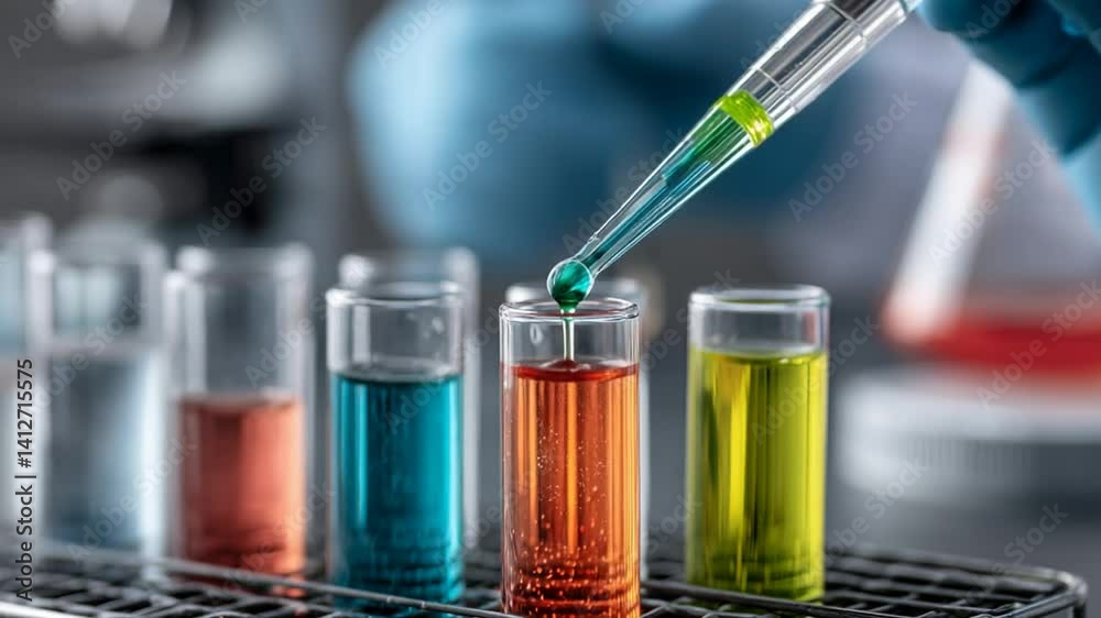 Poster scientist uses pipette to extract dna in colorful lab generative ai