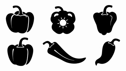 set of hot chili peppers silhouette vector on white background