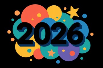 Colorful Design Celebrating the Year 2026 With Vibrant Shapes and Patterns
