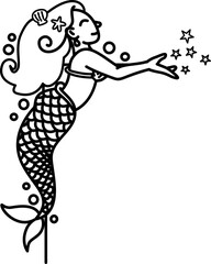 Mermaid cartoon outline corner border frame 
