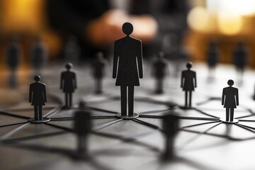 Abstract Representation of Human Connection and Community Network with Silhouettes of People on a Digital Platform