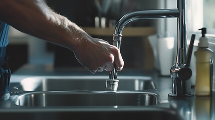 Plumber replacing pipes under a kitchen sink. Highlighting plumbing replacement and maintenance