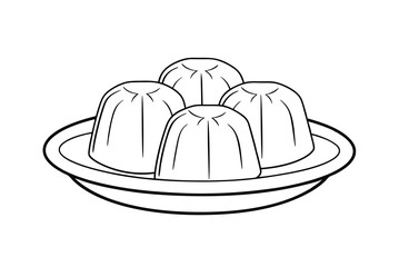 Monochrome Line Art Illustration Of Plate With Pudding Dessert