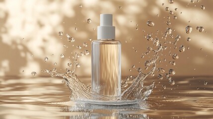 Fototapeta premium Elegant Cosmetic Spray Bottle in Water Splash