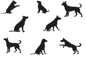 Dog Silhouette Vector Pack – 8 Black Canine Poses for Graphic and Logo Design