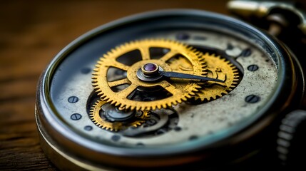Intricate gears of antique pocket watch
