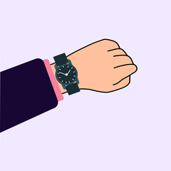 Time management. Concept  checking time illustration vector. Watch on the hand.Clock on hand