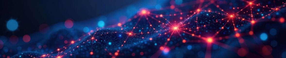 Interconnected nodes forming a blockchain network, data flow highlighted ,  topology,  security,  graph