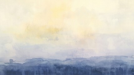 Fototapeta premium Gentle gradients of blues and yellows fill the canvas, depicting a tranquil morning light casting softly over undulating hills, evoking a sense of calm relaxation