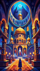 Obraz premium A colorful building with a balcony and potted plants. The balcony has a railing with a few potted plants on it