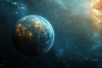 Stunning view of a glowing planet in a distant galaxy illuminated by cosmic light