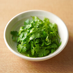 Freshly Harvested Cilantro Leaves in a Bowl, Perfect for Enhancing the Flavor of Homemade Dishes and Creative Culinary Recipes