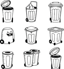 Trash Can One Line Drawing | Minimal Silhouette Vector Set Continuous Line Trash Bin Silhouettes | Simple Garbage Icon Art