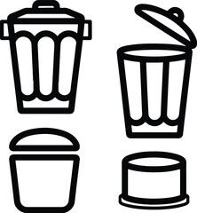 Trash Can One Line Drawing | Minimal Silhouette Vector Set Continuous Line Trash Bin Silhouettes | Simple Garbage Icon Art