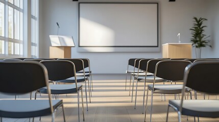 Empty Modern Classroom In the School Interior, Back to School Concept Book, Chair, table 3D Render.
