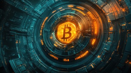 Fototapeta premium Futuristic Bitcoin Cryptocurrency Digital Coin Technology Network