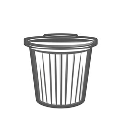 A detailed grayscale illustration of a wastebasket on white background