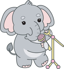 Cute Elephant vector icon. Funny baby Elephant animal series stock illustration. Life of fluffy Elephant designs.