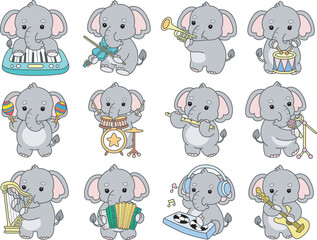 Fototapeta premium Cute Elephant vector icon. Funny baby Elephant animal series stock illustration. Life of fluffy Elephant designs.