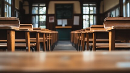 Empty Modern Classroom In the School Interior, Back to School Concept Book, Chair, table 3D Render.