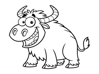 Naklejka premium Coloring page funny smiling yak. Vector coloring book for childrens activity