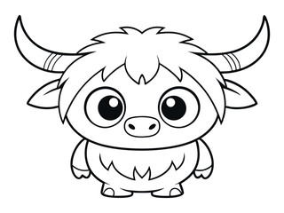 Coloring page funny smiling yak. Vector coloring book for childrens activity