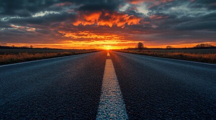 Vibrant Sunset Over Asphalt Road